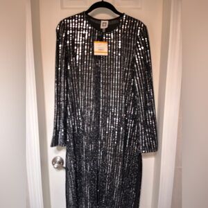 NWT Black and Silver Sequins Formal Duster: Ann Klein Size S